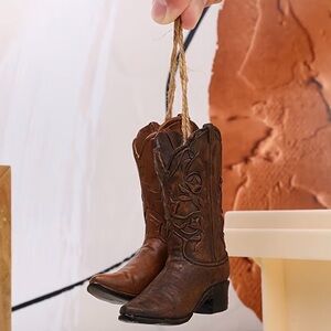 Western Brown Cowboy Boot Bag Charm Set of 2 Cowgirl Ornaments